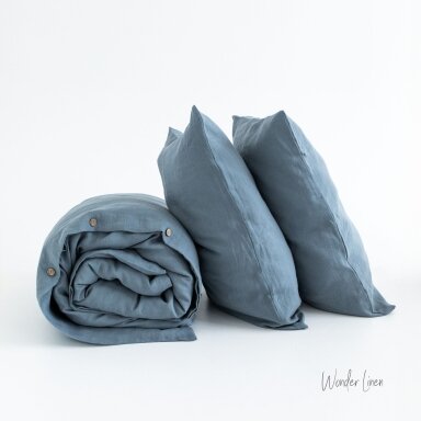 Dusty Blue Linen Duvet Cover Set
