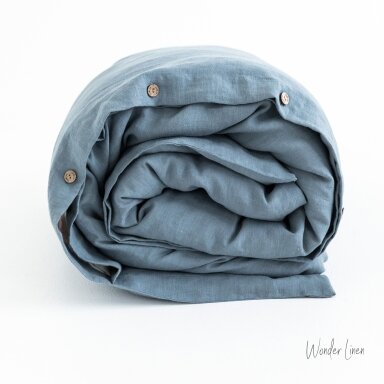 Dusty Blue Linen Duvet Cover With Buttons