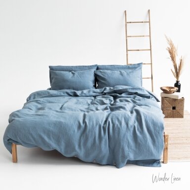 Dusty Blue Linen Duvet Cover With Buttons