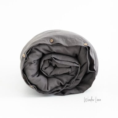 Gray Linen Duvet Cover With Buttons