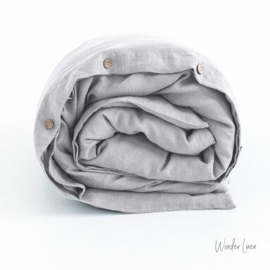 Light Gray Linen Duvet Cover With Buttons