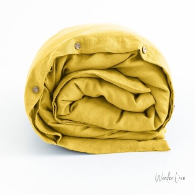 Moss Yellow Linen Duvet Cover With Buttons