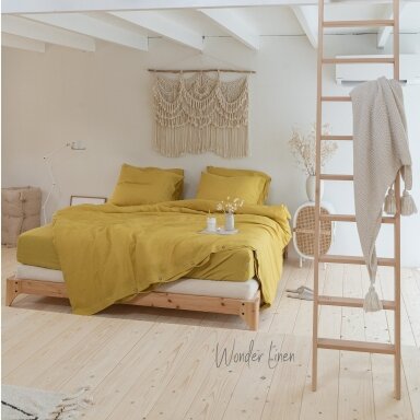 Moss Yellow Linen Duvet Cover With Buttons