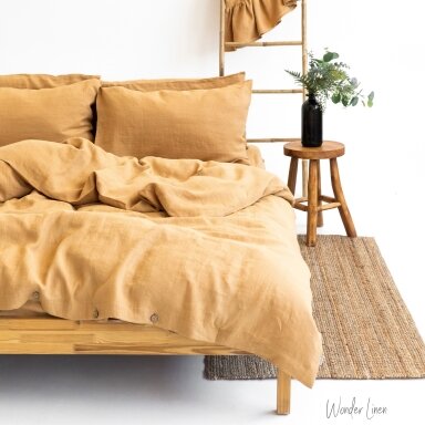 Mustard Linen Duvet Cover With Buttons