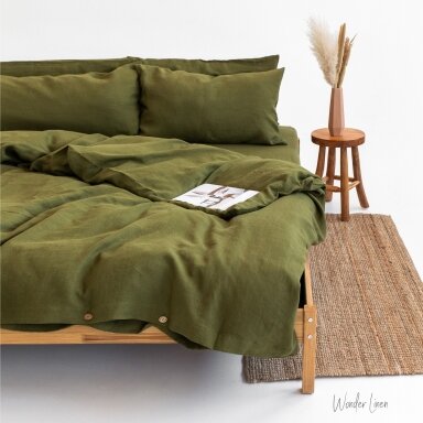 Olive Linen Duvet Cover With Buttons